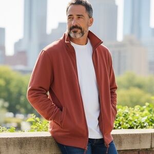 #219 Northern Reflections Men's Zip-Up Sweater in Red orange